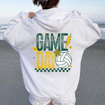 Volleyball Game Day Retro Girls Volleyball Mom Green & Gold Women Oversized Hoodie Back Print - Thegiftio UK