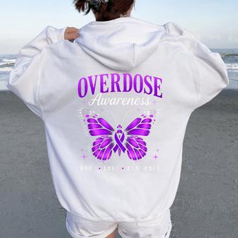 I Wear Purple Overdose Awareness Butterfly Ribbon Women Oversized Hoodie Back Print - Thegiftio UK