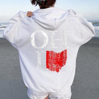 Women's Ohio Home Shape State Vintage Grunge Men Women Oversized Hoodie Back Print - Thegiftio UK