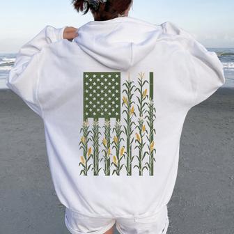 Youth Corn Us America Flag Farmer Farm Kids Women Oversized Hoodie Back Print - Thegiftio UK