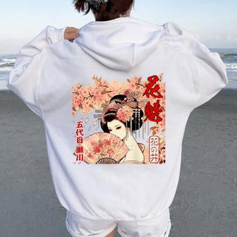 江戸 吉原 遊郭 花魁 太夫 花の井 瀬川 浮世絵 バックプリント レディース オーバーサイズ パーカー バックプリント - Kawaiitshirt