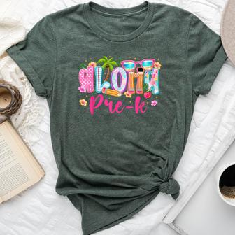 Aloha Pre K Teacher Flower Summer Beach Vacation First Day Bella Canvas T-shirt | Seseable UK