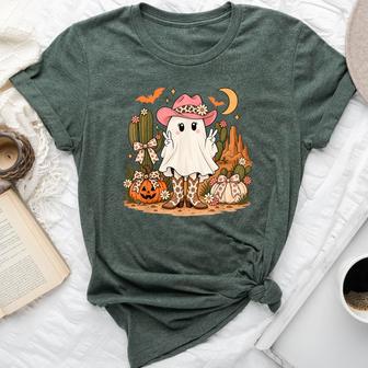 Cute Halloween Cowgirl Ghost Western Desert Pumpkin Women Bella Canvas T-shirt | Seseable UK