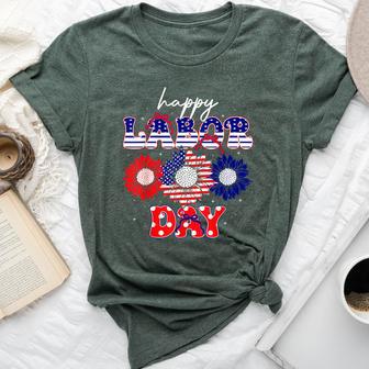 Happy Labor Day American Flag Patriotic Sunflower Women Bella Canvas T-shirt | Seseable UK