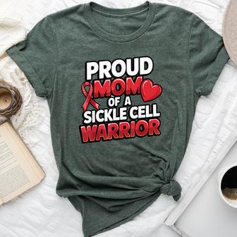 Sickle Cell Warrior Awareness Proud Mom Burgundy Ribbon Bella Canvas T-shirt | Seseable UK