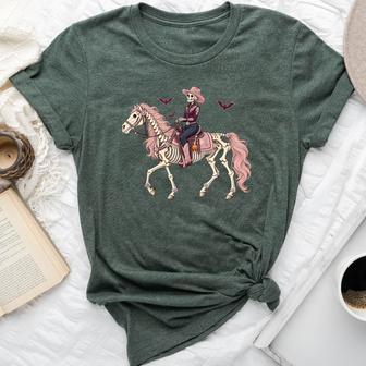 Skeleton Cowgirl Horse Pink Western Halloween Girls Bella Canvas T-shirt | Seseable UK