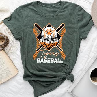Tigers Baseball Mom Game Day Paw Print Orange Tiger Pride Bella Canvas T-shirt | Seseable UK