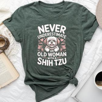 Never Underestimate An Old Woman With A Shih Tzu Bella Canvas T-shirt | Seseable UK