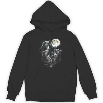 3 Wolf Howling To Moon Vintage Retro Style 80S-90S Hoodie - Thegiftio UK