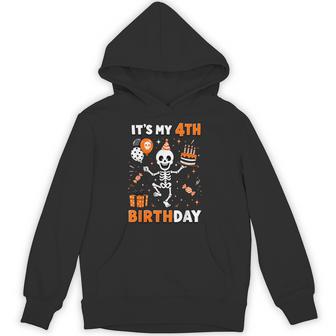 4Th Birthday Skeleton 4 Years Old Bday Halloween Boys Hoodie - Thegiftio UK