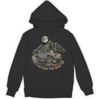 4X4 Off-Road Vehicle Mountain Moon Scene Retro Overlanding Hoodie - Thegiftio UK