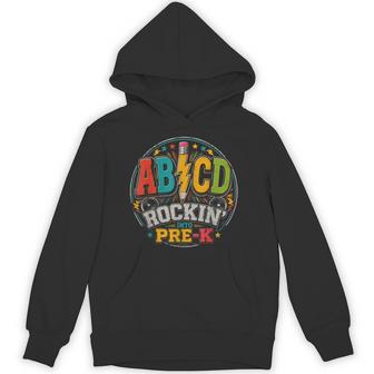 Abcd Rockin Into Pre-K Pencil Teachers Rock Students Boys Hoodie - Thegiftio UK