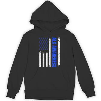 American Flag Als Awareness Wear Blue Ribbons Als Usa Hoodie - Thegiftio UK
