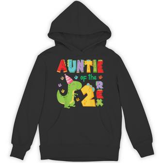 Auntie Of The Two Rex 2Nd Birthday Boy Dinosaur T-Rex Hoodie - Monsterry