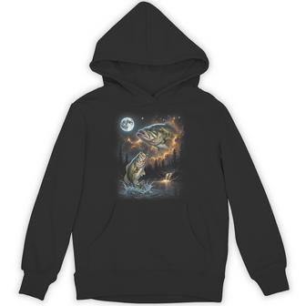 Bass Fish Howling At The Moon 90S Vintage Angler Fisherman Hoodie | Seseable UK