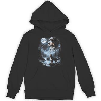 Bernedoodle Howling To The Moon Retro 90'S Doodle Dog Hoodie - Thegiftio UK