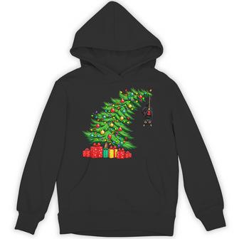 Black Cat Hanging From Christmas Tree Festive Pet Hoodie - Thegiftio UK