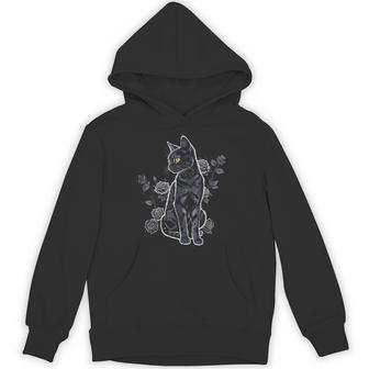 Black Roses Alt Aesthetic Nu Goth N Goth Cat Hoodie - Thegiftio UK