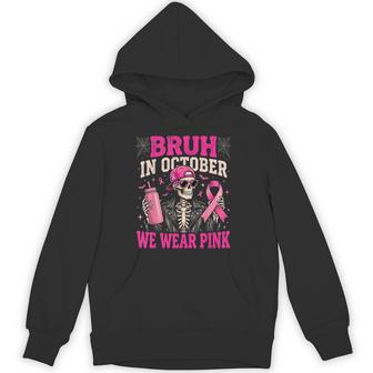 Bruh In October Wear Pink Breast Cancer Skeleton Kids Boys Hoodie - Thegiftio UK
