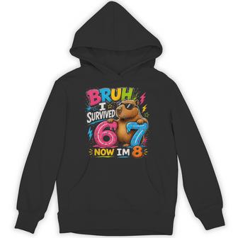 Bruh I Survived 6 7 Now Im 8 Capybara 8Th Birthday Boy Hoodie - Thegiftio UK