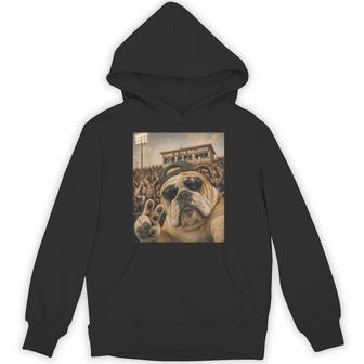 Bulldog Student Selfie Vintage Game Day Cool Mascot Hoodie - Thegiftio UK