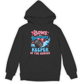 Burnouts Or Bows Cute Keeper Of The Gender Reveal Baby Hoodie - Thegiftio UK