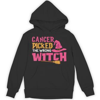 Cancer Picked The Wrong Witch Breast Cancer Awareness Hoodie - Thegiftio UK