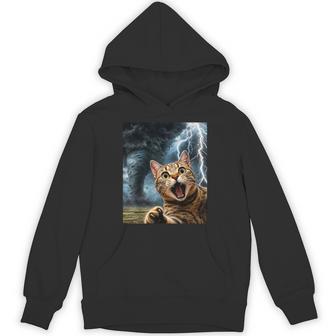 Cat Tornado Selfie Meme Weather Meteorologist Storm Chasing Hoodie - Thegiftio UK