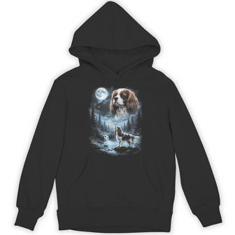 Cavalier King Charles Spaniel Howling To The Moon Retro 90'S Hoodie | Seseable UK