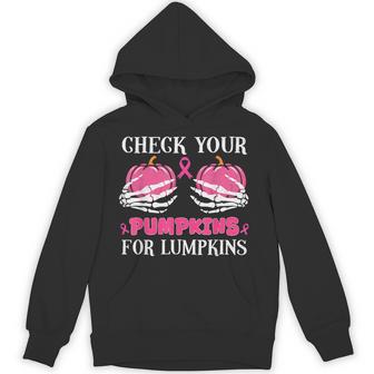Check Your Pumpkins Pink Ribbon Breast Cancer Halloween Hoodie - Thegiftio UK
