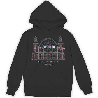 Chicago Hand Drawing Of Navy Pier Lake Michigan Illinois Hoodie - Thegiftio UK