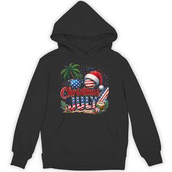 Christmas In July Summer Beach Hawaii Santa Usa Flag Mens Hoodie - Thegiftio UK