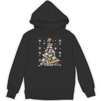 Christmas Tree Baseball Balls Bats Xmas Sports Boys Kids Men Hoodie - Thegiftio UK
