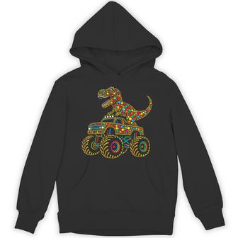Colorful Polka Dot Dinosaur Riding Monster Truck Toddler Boy Hoodie - Thegiftio UK