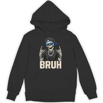 Cool Bruh Skeleton With Cap Rocker Halloween Boys Hoodie - Thegiftio UK