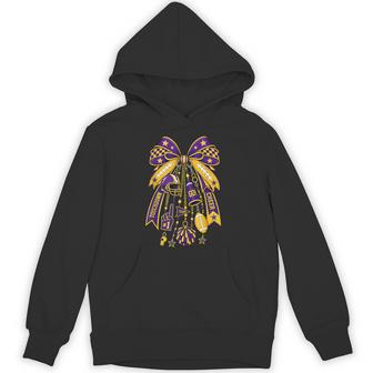 Coquette School Football Spirit Charm Bow Purple & Gold Hoodie - Thegiftio UK