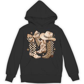 Cowgirl Boots Bow Western Leopard Checkered Country Hoodie - Thegiftio UK