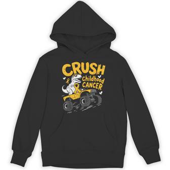 Crush Childhood Cancer Awareness T Rex Dino Truck Boy Kids Hoodie - Thegiftio UK