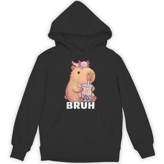 Cute Bruh Capybara Drinking Bubble Tea Axolotl Kawaii Hoodie - Thegiftio UK