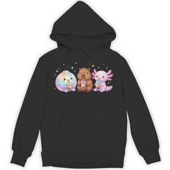 Cute Capybara Axolotl Dumpling Drinking Bubble Tea Lover Hoodie | Seseable UK