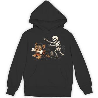 Cute Skeleton Chasing Yorkie Dog Lovers Halloween Hoodie | Seseable UK