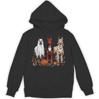 Cute Witchy Doberman Dogs Dressed As Ghosts Halloween Hoodie - Thegiftio UK