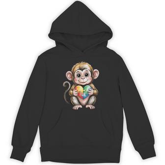 Cute Monkey Autism Awareness Puzzle Heart Supporter Hoodie - Thegiftio UK
