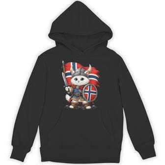 Cute Norwegian Cat Viking Warrior Norway Flag Pride Graphic Hoodie - Monsterry