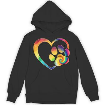 Cute Tie Dye Dog Paw Love Heart Print Colorful Pet Dog Lover Hoodie - Thegiftio UK