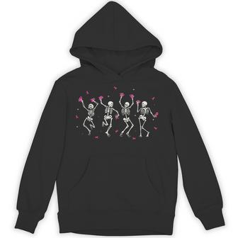 Dancing Skeleton Pink Ribbon Breast Cancer Halloween Support Hoodie - Thegiftio UK