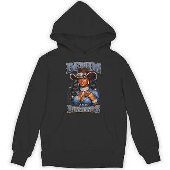 Denim And Diamonds African Melanin Cowgirls Western Hoodie - Thegiftio UK