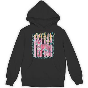 Easy Tiger Retro Pink Striped Tiger Graphic Preppy Hoodie - Thegiftio UK