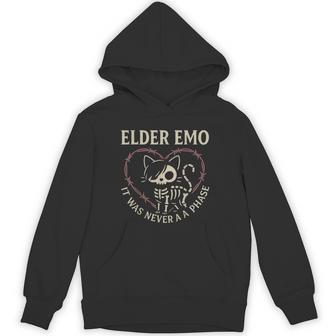 Elder Emo Never A Phase Cat Skeleton Goth Music Hoodie - Monsterry