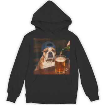 English Bulldog Drinking Beer Fathers Day Dog Meme Hoodie - Thegiftio UK